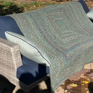 Beautiful Variegated Green Handcrafted Afghan 64” Sq
